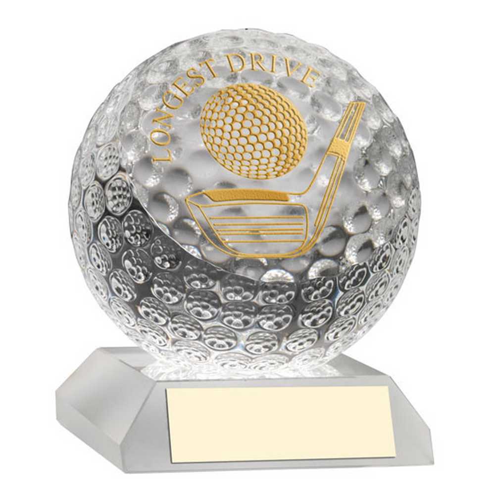 CLEAR GLASS GOLF BALL WITH PLATE LONGEST DRIVE - 3.75in - Optimum Teamwear