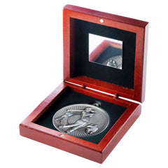 ROSEWOOD BOX AND 60mm MEDAL GOLF TROPHY ANTIQUE SILVER - 4.25in - Optimum Teamwear