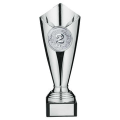 PLASTIC TULIP TROPHY CUP WITH PLATE (2in CENTRE) SILVER - 9.25in - Optimum Teamwear