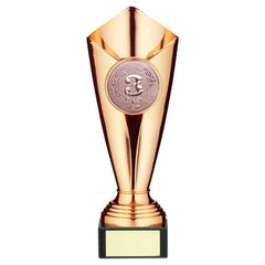 PLASTIC TULIP TROPHY CUP WITH PLATE (2in CENTRE) BRONZE - 9.25in - Optimum Teamwear