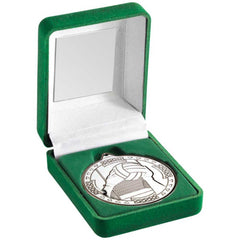 GREEN VELVET BOX AND 50mm MEDAL GAELIC FOOTBALL TROPHY SILVER - 3.5in