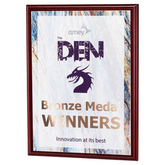 ROSEWOOD PLAQUE WITH WHITE SUBLIMATION FRONT (PORTRAIT) - 9 x 12in - Optimum Teamwear