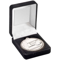 BLACK VELVET BOX AND 50mm SWIMMING MEDAL TROPHY SILVER - 3.5in - Optimum Teamwear
