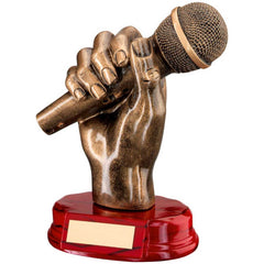 BRZ/GOLD RESIN MICROPHONE IN HAND WITH PLATE - 7in - Optimum Teamwear