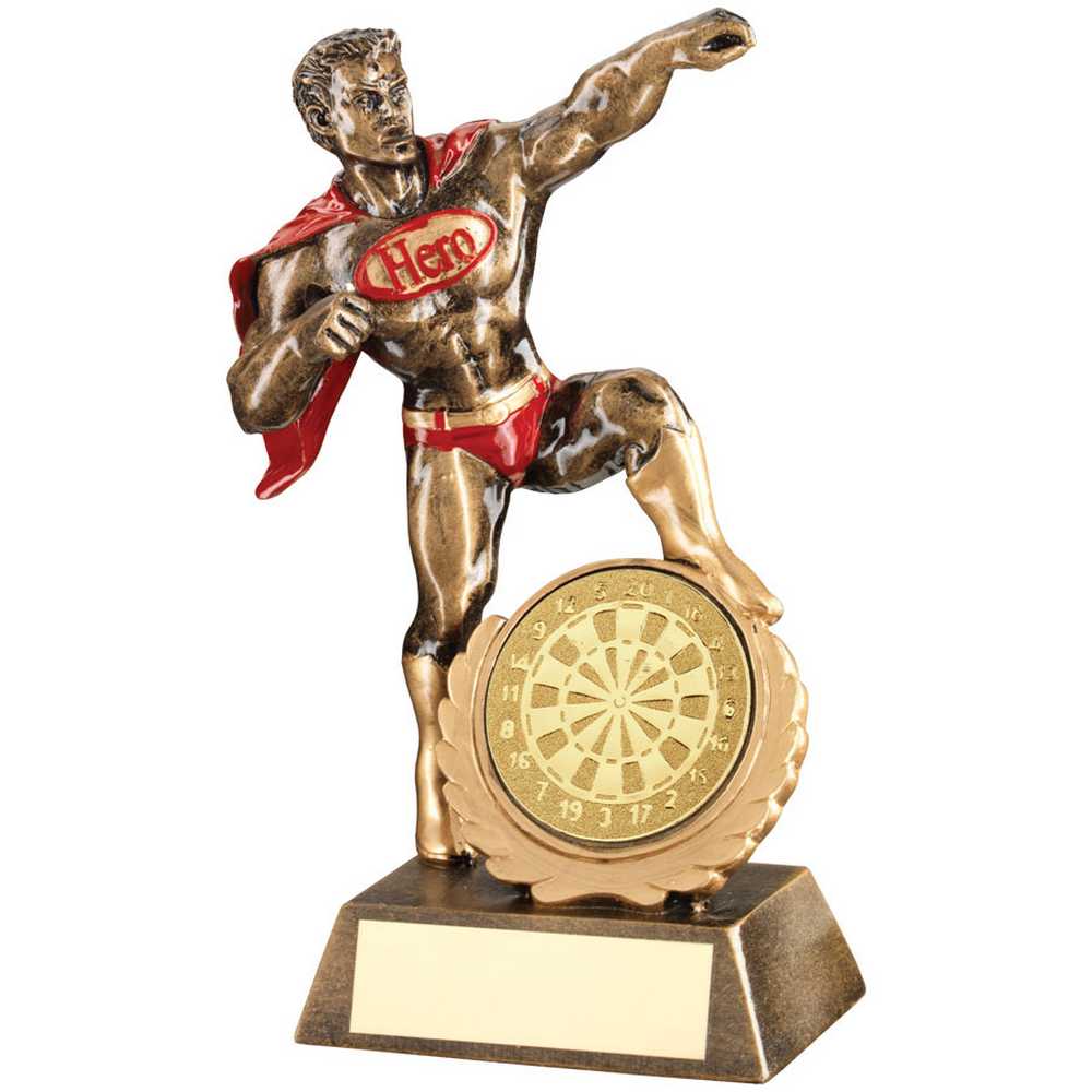 BRZ/GOLD/RED RESIN MALE 'HERO' AWARD WITH DARTS INSERT - 7.25in - Optimum Teamwear