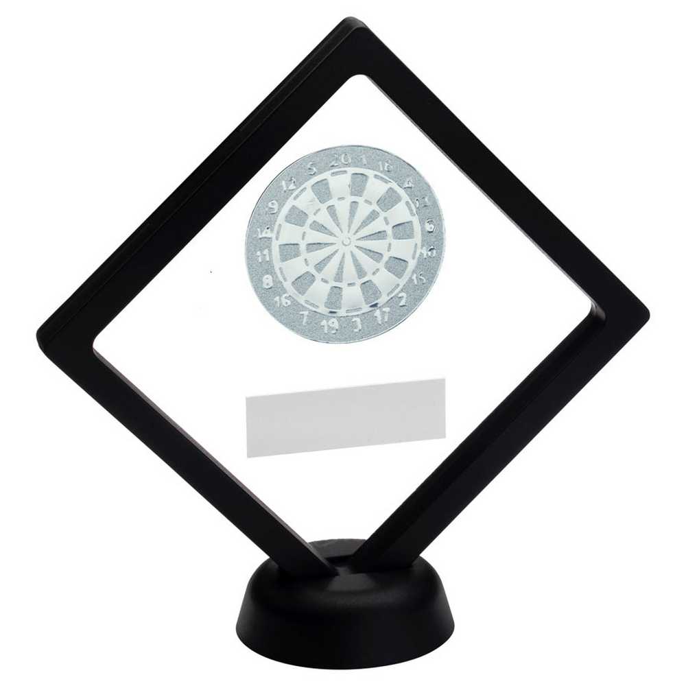 BLACK/CLEAR PLASTIC BOX WITH DARTS INSERT TROPHY SILVER - 6in - Optimum Teamwear