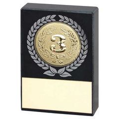 BLACK MARBLE WITH SILVER/GOLD WREATH AND PLATE (1in CENTRE) - 2.5x1.75in - Optimum Teamwear