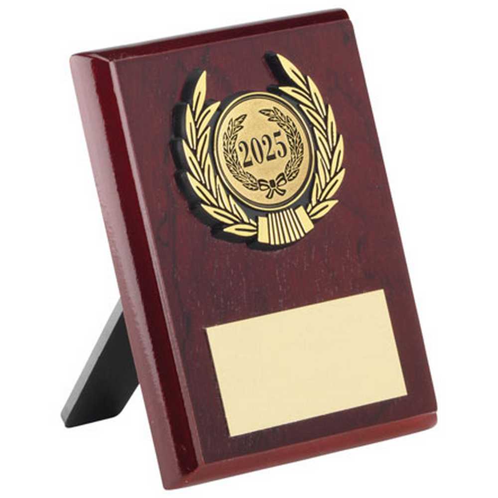 ROSEWOOD PLAQUE AND GOLD TRIM ASSEMBLED TROPHY (1in CENTRE) - 4in - Optimum Teamwear