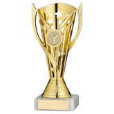 GOLD PLASTIC 'FLASH' CUP ASSEMBLED ON MARBLE (1in CEN) - 7in - Optimum Teamwear