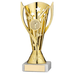 GOLD PLASTIC 'FLASH' CUP ASSEMBLED ON MARBLE (1in CEN) - 7in