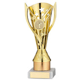 GOLD PLASTIC 'FLASH' CUP ASSEMBLED ON MARBLE (1in CEN) - 8in - Optimum Teamwear