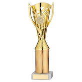 GOLD PLASTIC 'FLASH' CUP ASSEMBLED ON MARBLE (1in CEN) - 10in - Optimum Teamwear
