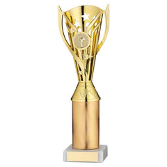 GOLD PLASTIC 'FLASH' CUP ASSEMBLED ON MARBLE (1in CEN) - 10in