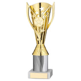 GOLD/WHITE PLASTIC 'FLASH' CUP ASSEMBLED ON MARBLE (1in CEN) - 9in - Optimum Teamwear