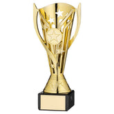 GOLD PLASTIC 'FLASH' CUP ON BLACK MARBLE ASSEMBLED TROPHY (1" CEN) - 7.25in - Optimum Teamwear
