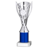 SILVER/BLUE PLASTIC 'FLASH' CUP ASSEMBLED ON MARBLE (1in CEN) - 9in - Optimum Teamwear
