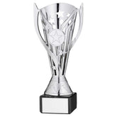 SILVER PLASTIC 'FLASH' CUP ON BLACK MARBLE ASSEMBLED TROPHY (1" CEN) - 7.25in - Optimum Teamwear