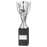 SILVER PLASTIC 'FLASH' CUP ON BLACK MARBLE ASSEMBLED TROPHY (1" CEN) - 10in - Optimum Teamwear