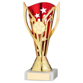 GOLD/RED PLASTIC 'FLASH' CUP ASSEMBLED ON MARBLE (1in CEN) - 7in - Optimum Teamwear
