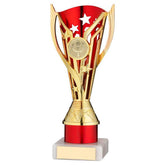 GOLD/RED PLASTIC 'FLASH' CUP ASSEMBLED ON MARBLE (1in CEN) - 8in - Optimum Teamwear