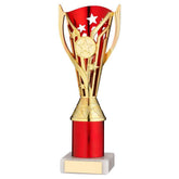 GOLD/RED PLASTIC 'FLASH' CUP ASSEMBLED ON MARBLE (1in CEN) - 9in - Optimum Teamwear