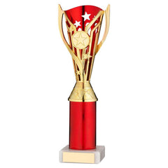 GOLD/RED PLASTIC 'FLASH' CUP ASSEMBLED ON MARBLE (1in CEN) - 10in