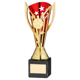 GOLD/RED PLASTIC 'FLASH' CUP ON BLACK MARBLE ASSEMBLED TROPHY (1" CEN) - 8in - Optimum Teamwear