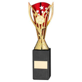 GOLD/RED PLASTIC 'FLASH' CUP ON BLACK MARBLE ASSEMBLED TROPHY (1" CEN) - 10in - Optimum Teamwear