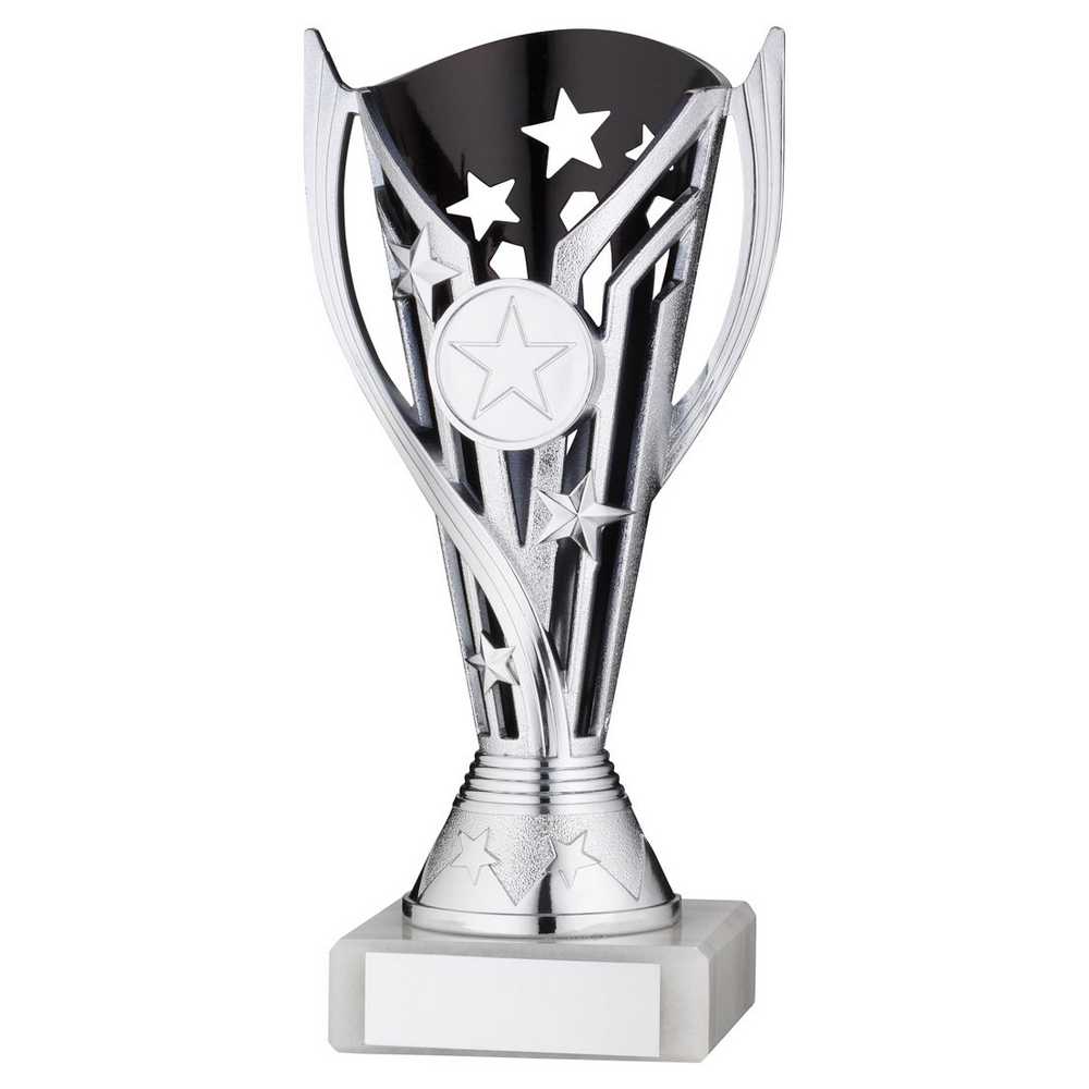 SILVER/BLACK PLASTIC 'FLASH' CUP ASSEMBLED ON MARBLE (1in CEN) - 7in - Optimum Teamwear