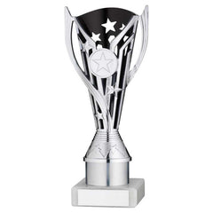 SILVER/BLACK PLASTIC 'FLASH' CUP ASSEMBLED ON MARBLE (1in CEN) - 8in