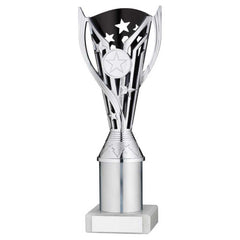 SILVER/BLACK PLASTIC 'FLASH' CUP ASSEMBLED ON MARBLE (1in CEN) - 9in