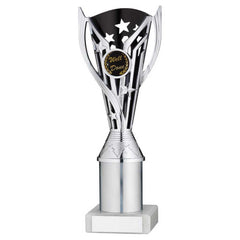 SILVER/BLACK PLASTIC 'FLASH' CUP ASSEMBLED ON MARBLE (1in CEN) - 9in