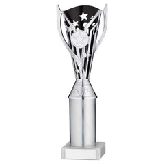 SILVER/BLACK PLASTIC 'FLASH' CUP ASSEMBLED ON MARBLE (1in CEN) - 10in