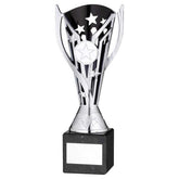 SILVER/BLK PLASTIC 'FLASH' CUP ON BLK MARBLE ASSEMBLED TROPHY (1" CEN) - 8in - Optimum Teamwear
