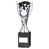SILVER/BLK PLASTIC 'FLASH' CUP ON BLK MARBLE ASSEMBLED TROPHY (1" CEN) - 9in - Optimum Teamwear
