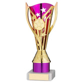 GOLD/PURPLE PLASTIC 'FLASH' CUP ASSEMBLED ON MARBLE (1in CEN) - 8in - Optimum Teamwear