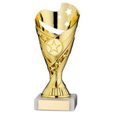 GOLD/RED PLASTIC 'SABRE' CUP ASSEMBLED ON MARBLE (1in CEN) - 7in - Optimum Teamwear