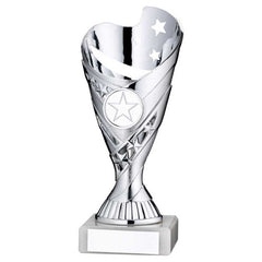 SILVER/PURPLE PLASTIC 'SABRE' CUP ASSEMBLED ON MARBLE (1in CEN) - 7in - Optimum Teamwear