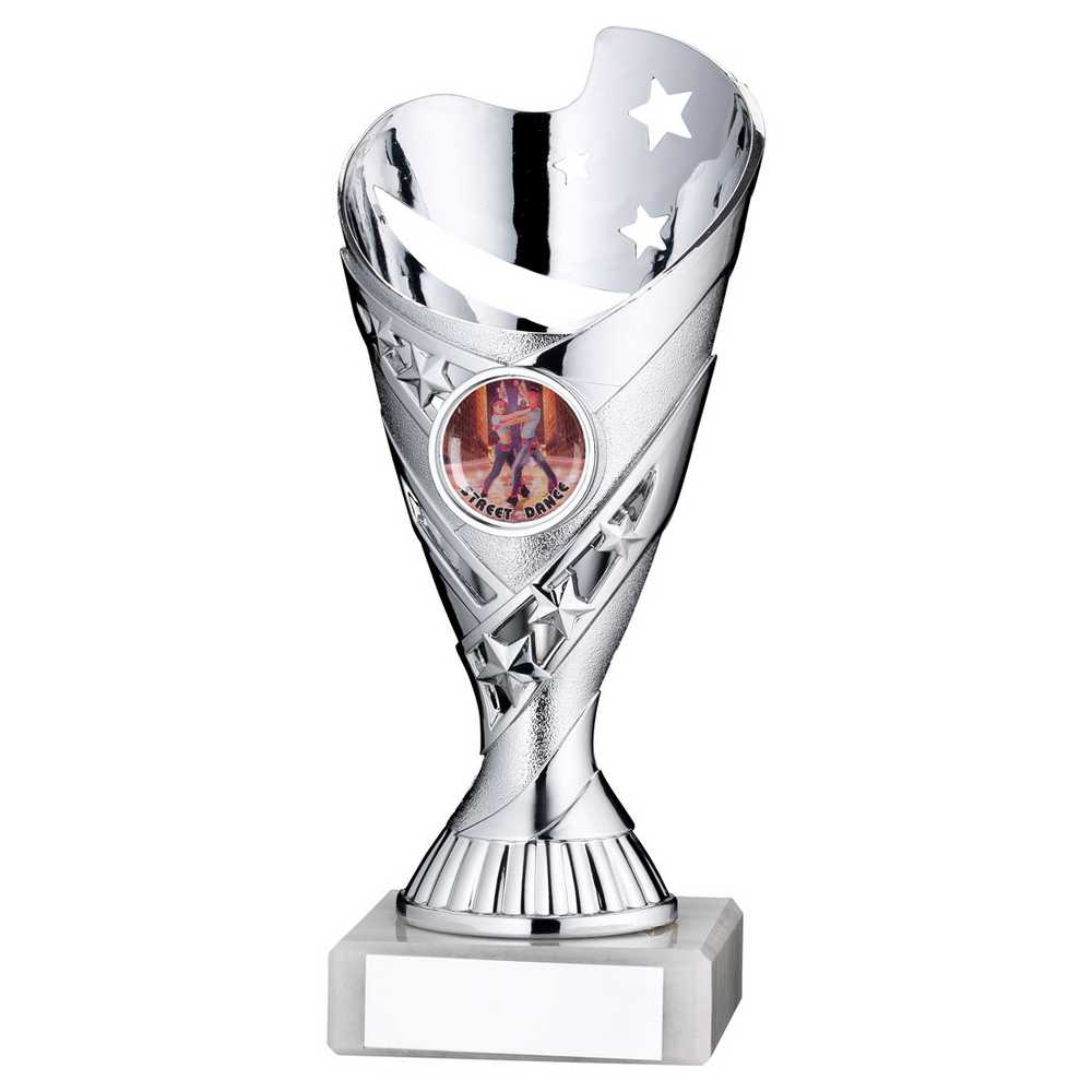 SILVER/PURPLE PLASTIC 'SABRE' CUP ASSEMBLED ON MARBLE (1in CEN) - 7in - Optimum Teamwear