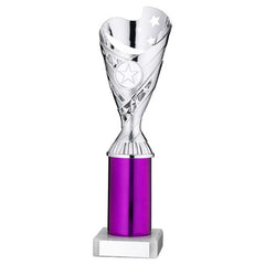 SILVER/PURPLE PLASTIC 'SABRE' CUP ASSEMBLED ON MARBLE (1in CEN) - 10in