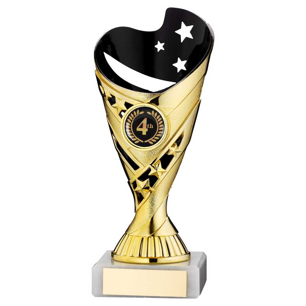 GOLD/BLACK PLASTIC 'SABRE' CUP ASSEMBLED ON MARBLE (1in CEN) - 7in - Optimum Teamwear