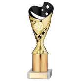 GOLD/BLACK PLASTIC 'SABRE' CUP ASSEMBLED ON MARBLE (1in CEN) - 9in - Optimum Teamwear