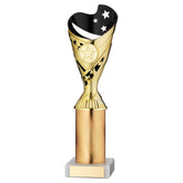 GOLD/BLACK PLASTIC 'SABRE' CUP ASSEMBLED ON MARBLE (1in CEN) - 10in - Optimum Teamwear