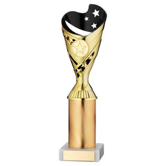 GOLD/BLACK PLASTIC 'SABRE' CUP ASSEMBLED ON MARBLE (1in CEN) - 10in