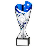 SILVER/BLUE PLASTIC 'SABRE' CUP ON BLK MARBLE ASSEMBLED TROPHY (1" CEN) - 7.25in - Optimum Teamwear