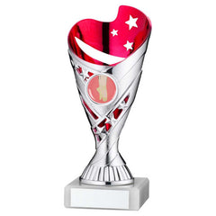 SILVER/PINK PLASTIC 'SABRE' CUP ASSEMBLED ON MARBLE (1in CEN) - 7in