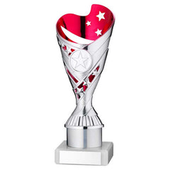 SILVER/PINK PLASTIC 'SABRE' CUP ASSEMBLED ON MARBLE (1in CEN) - 8in