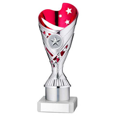 SILVER/PINK PLASTIC 'SABRE' CUP ASSEMBLED ON MARBLE (1in CEN) - 8in