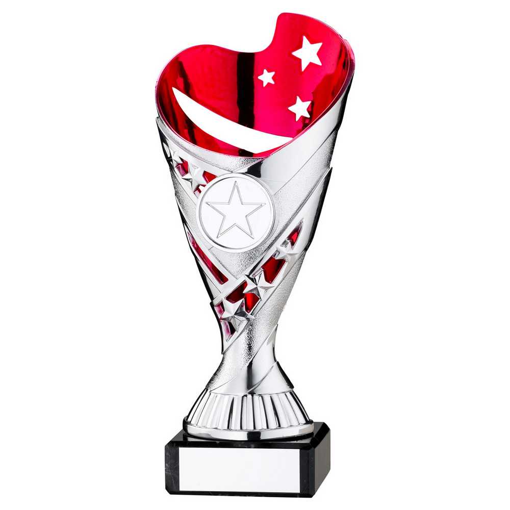 SILVER/PINK PLASTIC 'SABRE' CUP ON BLK MARBLE ASSEMBLED TROPHY (1" CEN) - 6.75in - Optimum Teamwear