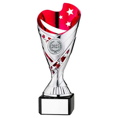 SILVER/PINK PLASTIC 'SABRE' CUP ON BLK MARBLE ASSEMBLED TROPHY (1" CEN) - 7.25in